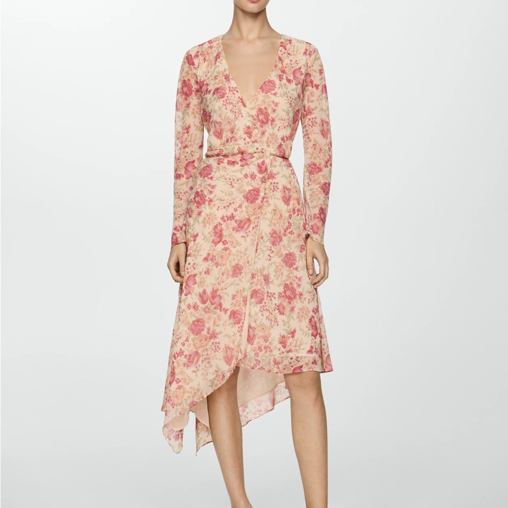 Mango wrap Floral dress with asymmetrical hem xs amazing condition
